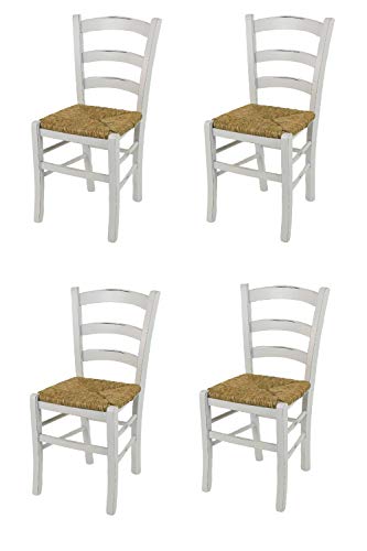 t m c s Tommychairs - 4er Set Stühle Venezia für Küche und Esszimmer, Robuste Struktur aus lackiertem Buchenholz im Shabby Chic Stil, handwerklich antik behandelt und Sitzfläche aus Stroh von t m c s