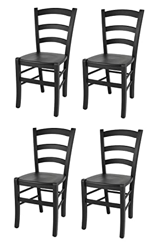t m c s Tommychairs - 4er Set Stühle Venezia für Küche und Esszimmer, robuste Struktur aus lackiertem Buchenholz in Anilinfabre Schwarz und Sitzfläche aus Holz von t m c s