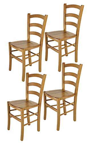 t m c s Tommychairs - 4er Set Stühle Venice für Küche und Esszimmer, Robuste Struktur aus lackiertem Buchenholz im Farbton Eichenholz und Sitzfläche aus Holz von t m c s
