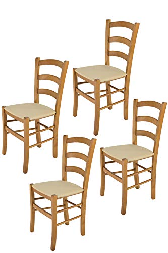 t m c s Tommychairs - 4er Set Stühle Venice für Küche und Esszimmer, robuste Struktur aus lackiertem Buchenholz Farbton Eichenholz und gepolsterte Sitzfläche mit Stoff Farbe Hanf bezogen von t m c s