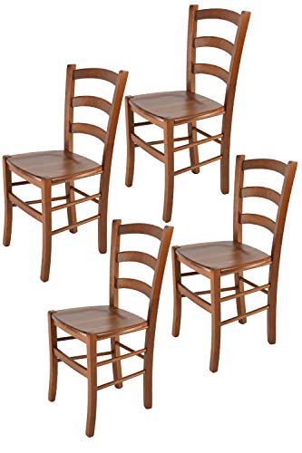 t m c s Tommychairs - 4er Set Stühle Venice für Küche und Esszimmer, robuste Struktur aus lackiertem Buchenholz im Farbton helles Nussbraun und Sitzfläche aus Holz von t m c s