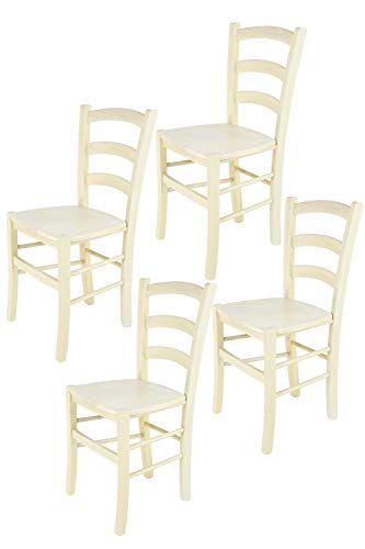 t m c s Tommychairs - 4er Set Stühle Venice für Küche und Esszimmer, robuste Struktur aus lackiertem Buchenholz in Anilinfabre Weiss und Sitzfläche aus Holz von t m c s
