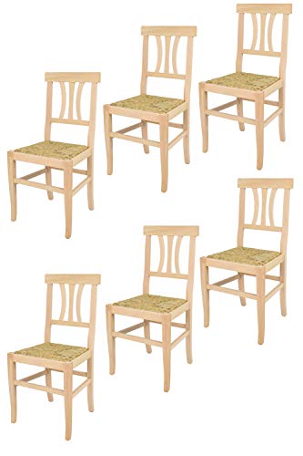 t m c s Tommychairs - 6er Set Stühle Artemisia für Küche und Esszimmer, robuste Struktur aus poliertem Buchenholz, unbehandelt und 100% natürlich, Sitzfläche aus echtem Stroh von t m c s