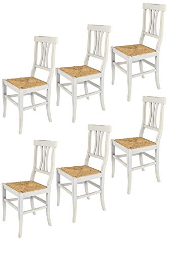 t m c s Tommychairs - 6er Set Stühle Artemisia für Küche und Esszimmer, Robuste Struktur aus lackiertem Buchenholz im Shabby Chic Stil, handwerklich antik behandelt und Sitzfläche aus Stroh von t m c s