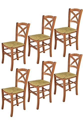 t m c s Tommychairs - 6er Set Stühle Cross für Küche und Esszimmer, Robuste Struktur aus lackiertem Buchenholz im Farbton Kirschholz und Sitzfläche aus Stroh t m c s Tommychairs - 6er Set Stühle Cross für Küche und Esszimmer, Robuste Struktur aus lackiertem Buchenholz im Farbton Kirschholz und Sitzfläche aus Stroh von t m c s