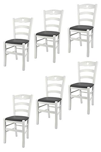 t m c s Tommychairs - 6er Set Stühle Cuore für Küche und Esszimmer, Robuste Struktur aus Buchenholz, deckend Weiss lackiert und gepolsterte Sitzfläche mit Kunstleder in der Farbe Dunkelgrau bezogen t m c s Tommychairs - 6er Set Stühle Cuore für Küche und Esszimmer, Robuste Struktur aus Buchenholz, deckend Weiss lackiert und gepolsterte Sitzfläche mit Kunstleder in der Farbe Dunkelgrau bezogen von t m c s