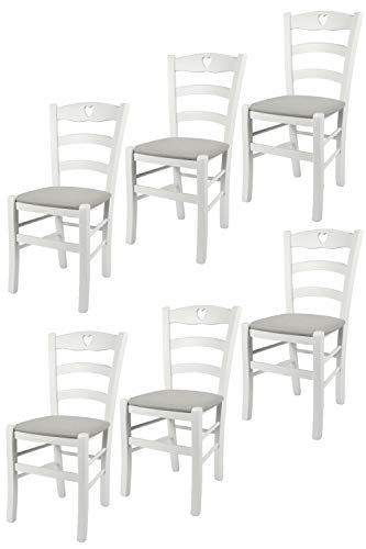 t m c s Tommychairs - 6er Set Stühle Cuore für Küche und Esszimmer, Robuste Struktur aus Buchenholz, deckend Weiss lackiert und gepolsterte Sitzfläche mit Stoff in der Farbe Perlgrau bezogen t m c s Tommychairs - 6er Set Stühle Cuore für Küche und Esszimmer, Robuste Struktur aus Buchenholz, deckend Weiss lackiert und gepolsterte Sitzfläche mit Stoff in der Farbe Perlgrau bezogen von t m c s