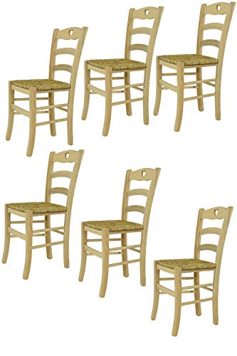 t m c s Tommychairs - 6er Set Stühle Cuore für Küche und Esszimmer, robuste Struktur aus poliertem Buchenholz, unbehandelt und 100% natürlich, Sitzfläche aus echtem Stroh von t m c s