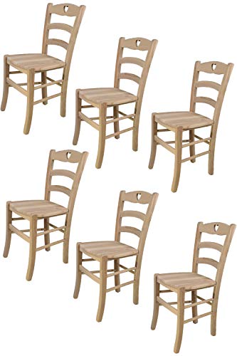 t m c s Tommychairs - 6er Set Stühle Cuore für Küche und Esszimmer, robuste Struktur aus poliertem Buchenholz, unbehandelt und 100% natürlich, Sitzfläche aus poliertem Holz von t m c s