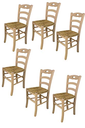 t m c s Tommychairs - 6er Set Stühle Savoie für Küche und Esszimmer, robuste Struktur aus poliertem Buchenholz, unbehandelt und 100% natürlich, Sitzfläche aus echtem Stroh von t m c s