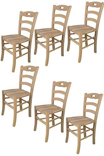 t m c s Tommychairs - 6er Set Stühle Savoie für Küche und Esszimmer, robuste Struktur aus poliertem Buchenholz, unbehandelt und 100% natürlich, Sitzfläche aus poliertem Holz von t m c s