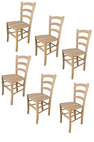 t m c s Tommychairs - 6er Set Stühle Venezia für Küche und Esszimmer, robuste Struktur aus poliertem Buchenholz, unbehandelt und 100% natürlich, Sitzfläche aus poliertem Holz von t m c s