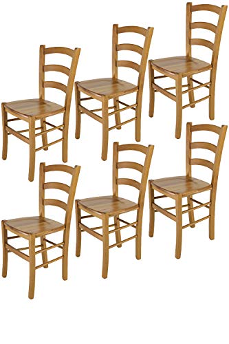 t m c s Tommychairs - 6er Set Stühle Venice für Küche und Esszimmer, Robuste Struktur aus lackiertem Buchenholz im Farbton Eichenholz und Sitzfläche aus Holz von t m c s