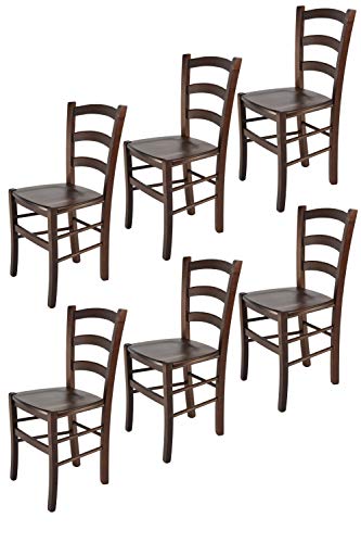 t m c s Tommychairs - 6er Set Stühle Venice für Küche und Esszimmer, robuste Struktur aus lackiertem Buchenholz im Farbton Dunkles Nussbraun und Sitzfläche aus Holz von t m c s
