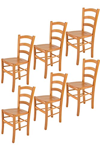 t m c s Tommychairs - 6er Set Stühle Venice für Küche und Esszimmer, robuste Struktur aus lackiertem Buchenholz im Farbton Honig und Sitzfläche aus Holz von t m c s