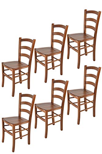 t m c s Tommychairs - 6er Set Stühle Venice für Küche und Esszimmer, robuste Struktur aus lackiertem Buchenholz im Farbton helles Nussbraun und Sitzfläche aus Holz von t m c s