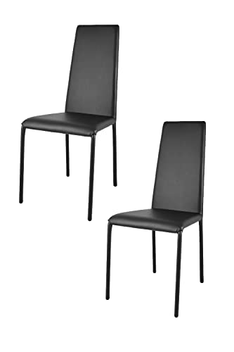 t m c s Tommychairs - Set von 2 Stühlen Modell Sophie Lux für Küche, Bar und Esszimmer, Robustes Gestell aus Stahl, gepolstert und mit schwarzem Kunstleder bezogen von t m c s