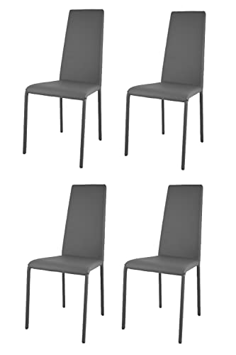 t m c s Tommychairs - Set von 4 Stühlen Modell Sophie Lux für Küche, Bar und Esszimmer, Robustes Gestell aus Stahl, gepolstert und mit dunkelgrauem Kunstleder bezogen von t m c s