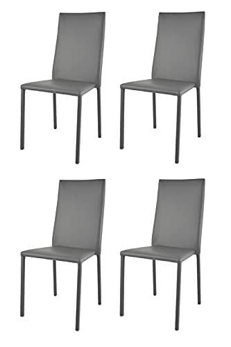t m c s Tommychairs - Set von 4 stapelbaren Stühlen Modell Julia für Küche, Bar und Esszimmer, Robustes Gestell aus Stahl, gepolstert und mit dunkelgrauem Kunstleder bezogen von t m c s
