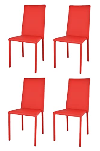 t m c s Tommychairs - Set von 4 stapelbaren Stühlen Modell Julia für Küche, Bar und Esszimmer, Robustes Gestell aus Stahl, gepolstert und mit rotem Kunstleder bezogen von t m c s