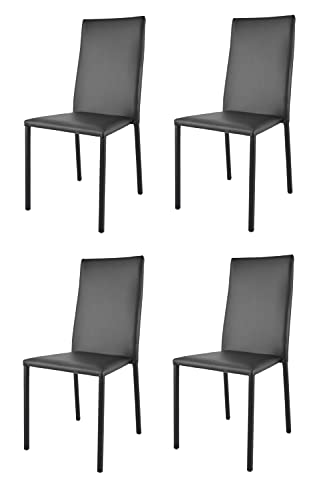 t m c s Tommychairs - Set von 4 stapelbaren Stühlen Modell Julia für Küche, Bar und Esszimmer, Robustes Gestell aus Stahl, gepolstert und mit schwarzem Kunstleder bezogen von t m c s