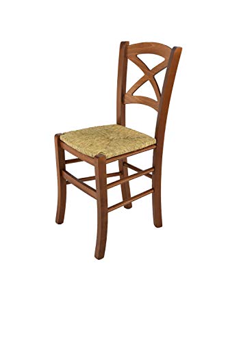 t m c s Tommychairs - Stuhl Cross für Küche und Esszimmer, Robuste Struktur aus lackiertem Buchenholz im Farbton Helles Nussbraun und Sitzfläche aus Stroh von t m c s