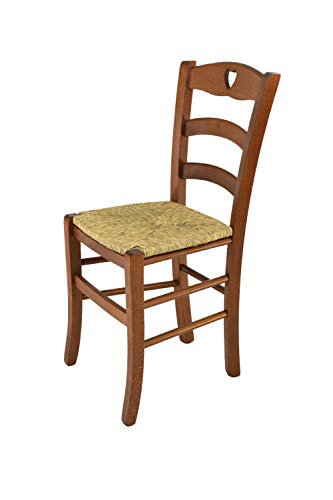 t m c s Tommychairs - Stuhl Cuore für Küche und Esszimmer, Robuste Struktur aus lackiertem Buchenholz im Farbton Helles Nussbraun lackiert und Sitzfläche aus Stroh von t m c s