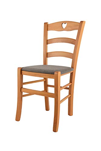 t m c s Tommychairs - Stuhl Cuore für Küche und Esszimmer, Robuste Struktur aus lackiertem Buchenholz im Farbton Honig und gepolsterte Sitzfläche mit Stoff in der Farbe Rehbraun bezogen von t m c s