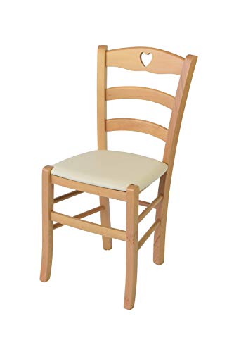 t m c s Tommychairs - Stuhl Cuore für Küche und Esszimmer, Robuste Struktur aus lackiertem Buchenholz im Farbton Naturfarben und gepolsterte Sitzfläche mit Kunstleder in der Farbe Elfenbein bezogen von t m c s