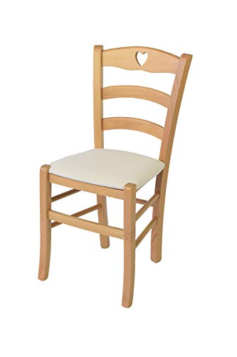 t m c s Tommychairs - Stuhl Cuore für Küche und Esszimmer, Robuste Struktur aus lackiertem Buchenholz im Farbton Naturfarben und gepolsterte Sitzfläche mit Stoff in der Farbe Elfenbein bezogen von t m c s