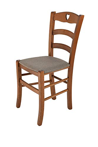 t m c s Tommychairs - Stuhl Cuore für Küche und Esszimmer, Struktur aus lackiertem Buchenholz im Farbton Helles Nussbraun und gepolsterte Sitzfläche mit Stoff in der Farbe Rehbraun bezogen von t m c s