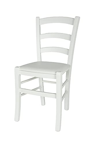 t m c s Tommychairs - Stuhl Venezia für Küche und Esszimmer, Robuste Struktur aus Buchenholz, deckend Weiss lackiert und gepolsterte Sitzfläche mit Kunstleder in der Farbe Weiß bezogen von t m c s