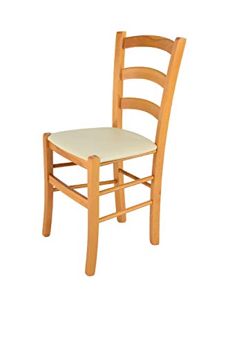 t m c s Tommychairs - Stuhl Venice für Küche und Esszimmer, Robuste Struktur aus lackiertem Buchenholz im Farbton Honig und gepolsterte Sitzfläche mit Kunstleder in der Farbe Elfenbein bezogen von t m c s