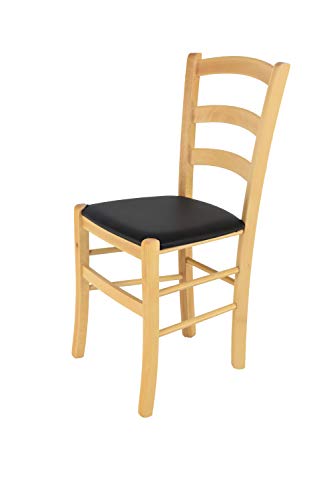 t m c s Tommychairs - Stuhl Venice für Küche und Esszimmer, robuste Struktur aus lackiertem Buchenholz im Farbton Naturfarben und gepolsterte Sitzfläche mit Kunstleder in der Farbe Schwarz bezogen von t m c s