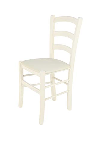 Tommychairs Stuhl Venice robuste Struktur aus lackiertem Buchenholz in der Anilinfarbe Weiss und Sitzfläche mit Stoff in der Farbe Elfenbein bezogen von t m c s