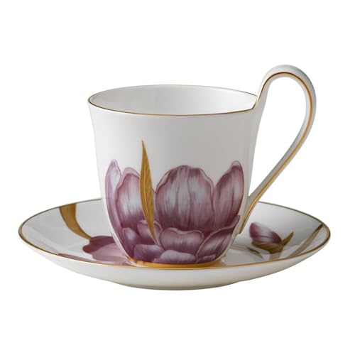 Royal Copenhagen Flora Iris Tasse mit Untertasse aus Fine Bone China in der Farbe Weiß mit Blumenmuster 27cl, 1017552 von Royal Copenhagen