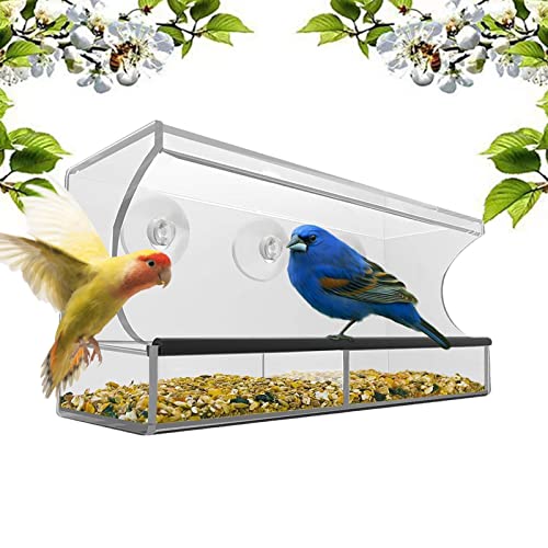 Fenster-Vogelhäuschen - Acryl-Vogelhaus für Fensterfutterspender | Vogelfutter- und Trinkbehälter mit Saugnäpfen für Balkon, Terrasse, Garten Tacery von tacery