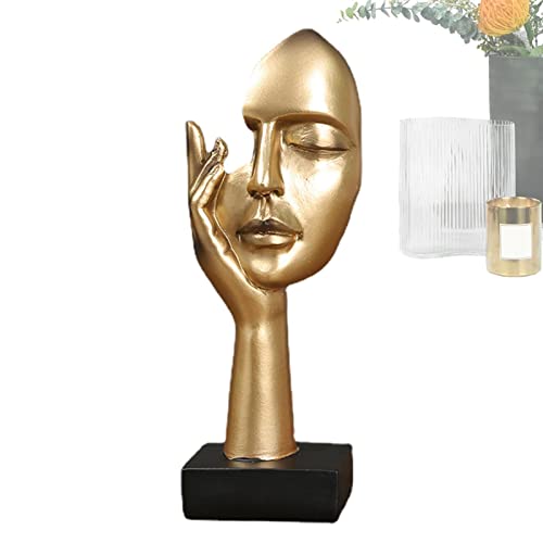 tacery Denkende Statue | Silence Gold Abstrakte Kunstharz-Skulptur-Ornamente | Gesichtsabdeckung auf der Hand, kreative Denker-Statuen, individuelle Figur für Wohnzimmerdekoration von tacery