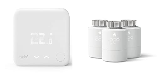 tado° Funk-Temperatursensor mit 3x smartes Heizkörperthermostat - Wifi Zusatzprodukt für smarte Heizkörperthermostate - digitale Raumtemperaturmessung für optimale Heizkörpersteuerung per App von tado°