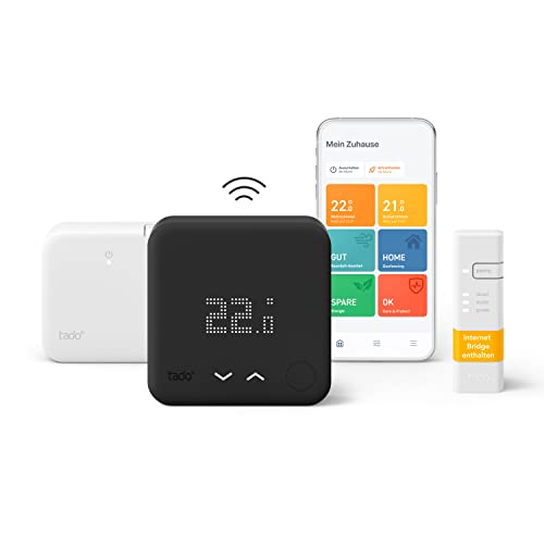tado° smart home Thermostat (Funk) – Wifi Starter Kit V3+ – Black Edition - digitale Heizungssteuerung für Boiler – einfache Installation – kompatibel mit Alexa, Siri & Google Assistant von Tado