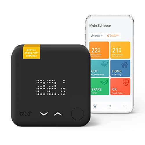 tado° smart home Thermostat (verkabelt) Black Edition – Wifi Zusatzprodukt als Wandthermostat für digitale Einzelraumsteuerung per App – einfache Installation – Heizkosten sparen von Tado