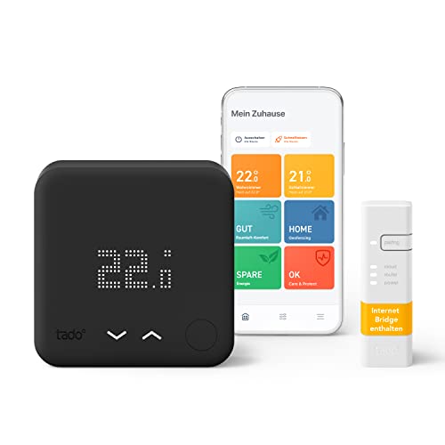 tado° smart home Thermostat (verkabelt) – Wifi Starter Kit V3+ – Black Edition - digitale Heizungssteuerung per App für Fußbodenheizung & Boiler – kompatibel mit Alexa, Siri & Google Assistant von Tado