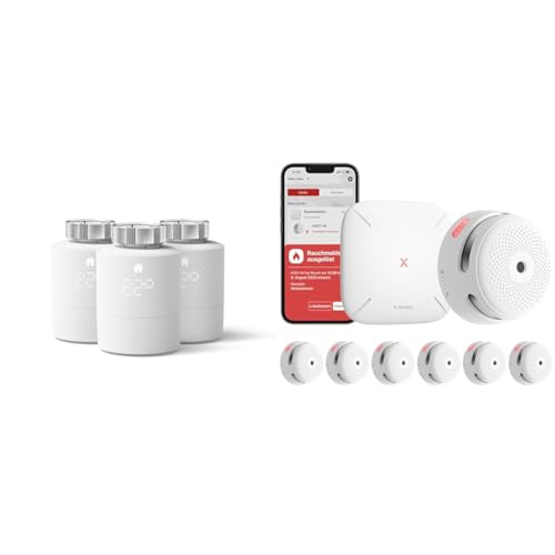 tado° smartes Heizkörperthermostat 3er-Pack – WiFi Zusatzprodukt als Thermostat für Heizung und Digitale Einzelraumsteuerung per App & X-Sense XS01-M ProConnected Rauchmelder mit SBS50 Basisstation von Tado