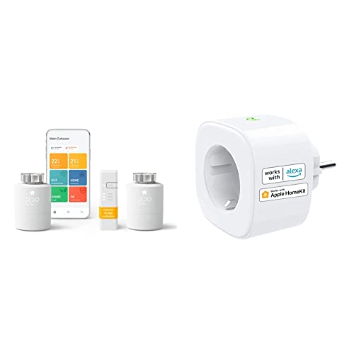 tado° smartes Heizkörperthermostat – WiFi Starter Kit V3+, inkl. 2 x Thermostat für Heizung & WLAN Steckdose funktioniert mit Apple HomeKit, meross Smart Plug, 16A, 2,4 GHz von Tado