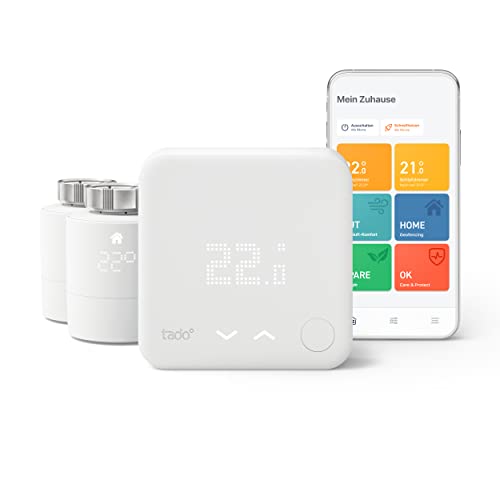 tado° smartes Heizkörperthermostat - WiFi Starter Kit V3+, inkl. 2X Thermostat für Heizung & smart Home Thermostat (verkabelt) - WiFi Zusatzprodukt als Wandthermostat für Digitale Einzelraumsteuerung von tado