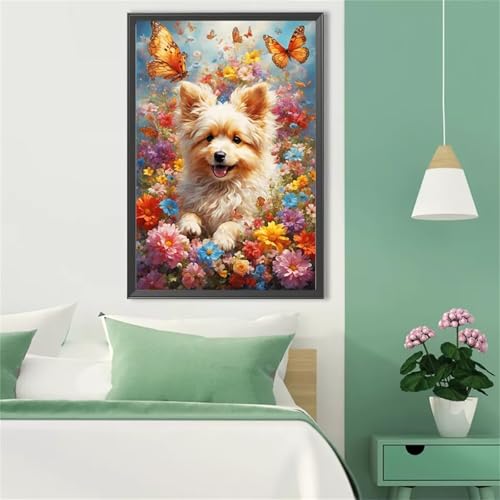 Paint by Numbers,Dog Flower Plant Paint by Numbers Kits on Canvas for Adults,DIY with frame Hand Painted Oil Painting Kits,with Brushes Easy Acrylic Pigment Drawing for Home Wall Decor 60x90cm von taesdvry