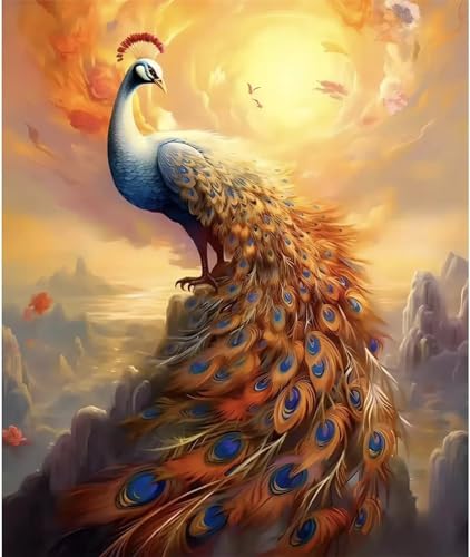 Paint by Numbers,Golden Peacock Paint by Numbers Kits on Canvas for Adults,DIY with frame Hand Painted Oil Painting Kits,with Brushes Easy Acrylic Pigment Drawing Paintwork for Home Wall Decor 50x65cm von taesdvry