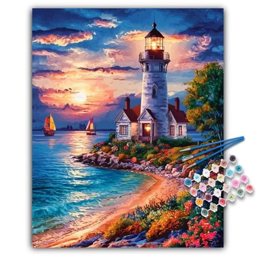 Paint by Numbers,Lighthouse Beach Paint by Numbers Kits on Canvas for Adults,DIY with frame Hand Painted Oil Painting Kits,with Brushes Easy Acrylic Pigment Drawing for Home Wall Decor 30x40cm Paint by Numbers,Lighthouse Beach Paint by Numbers Kits on Canvas for Adults,DIY with frame Hand Painted Oil Painting Kits,with Brushes Easy Acrylic Pigment Drawing for Home Wall Decor 30x40cm von taesdvry