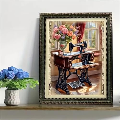 Paint by Numbers,Sewing Machine Flower Paint by Numbers Kits on Canvas for Adults,DIY Without Frame Hand Painted Oil Painting Kits,with Brushes Easy Acrylic Pigment Drawing for Home Wall Decor 55x70cm von taesdvry