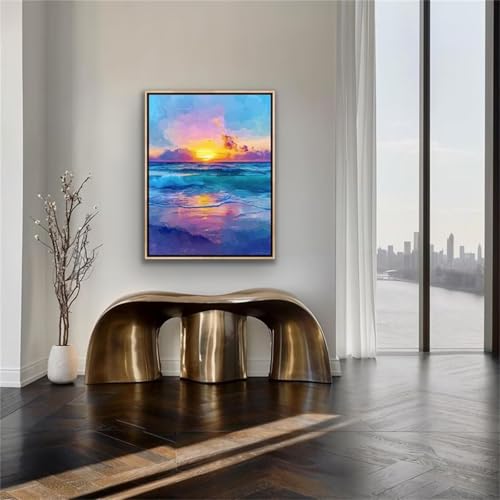 Paint by Numbers,Sunset Sea Paint by Numbers Kits on Canvas for Adults,DIY with frame Hand Painted Oil Painting Kits,with Brushes Easy Acrylic Pigment Drawing Paintwork for Home Wall Decor 30x40cm von taesdvry